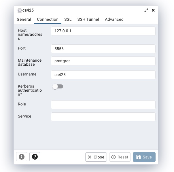 Select connection parameters